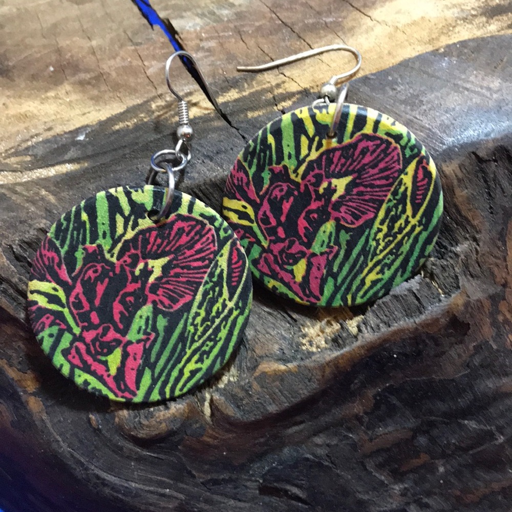 Wood earrings - hand printed